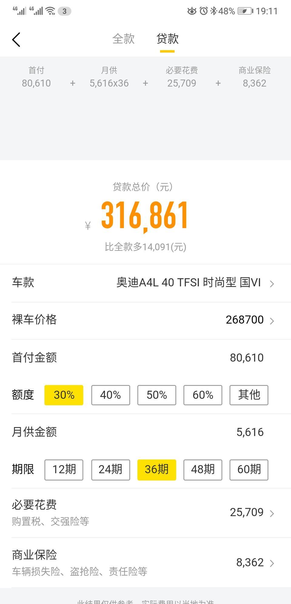 奥迪a4l-奥迪这种车型首付一共办下来要多少钱啊