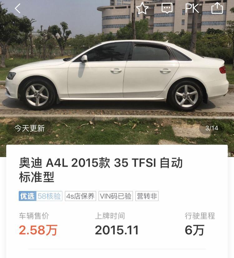 奥迪a4l-兄弟们 有知道上海营转非的车吗 15年奥迪 a4l 三万 靠谱吗？