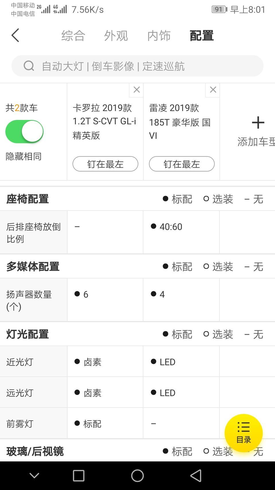 卡罗拉精英版和雷豪华版这款要是你们怎么选？价格差不多雷凌多了16的轮胎led大灯座椅放倒，智能钥匙无钥匙进入，而卡罗拉多了外后视镜加热前雾灯，想问下各位要是你们改怎么选择呢？很纠结该买哪个