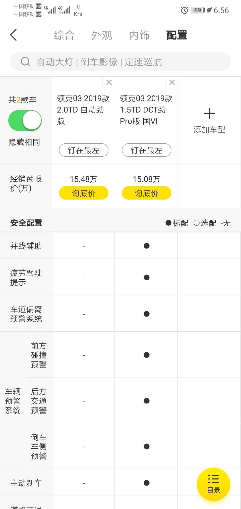领克03  1.5顶配和2.0低配  用这么多配置换一个缸值不值？