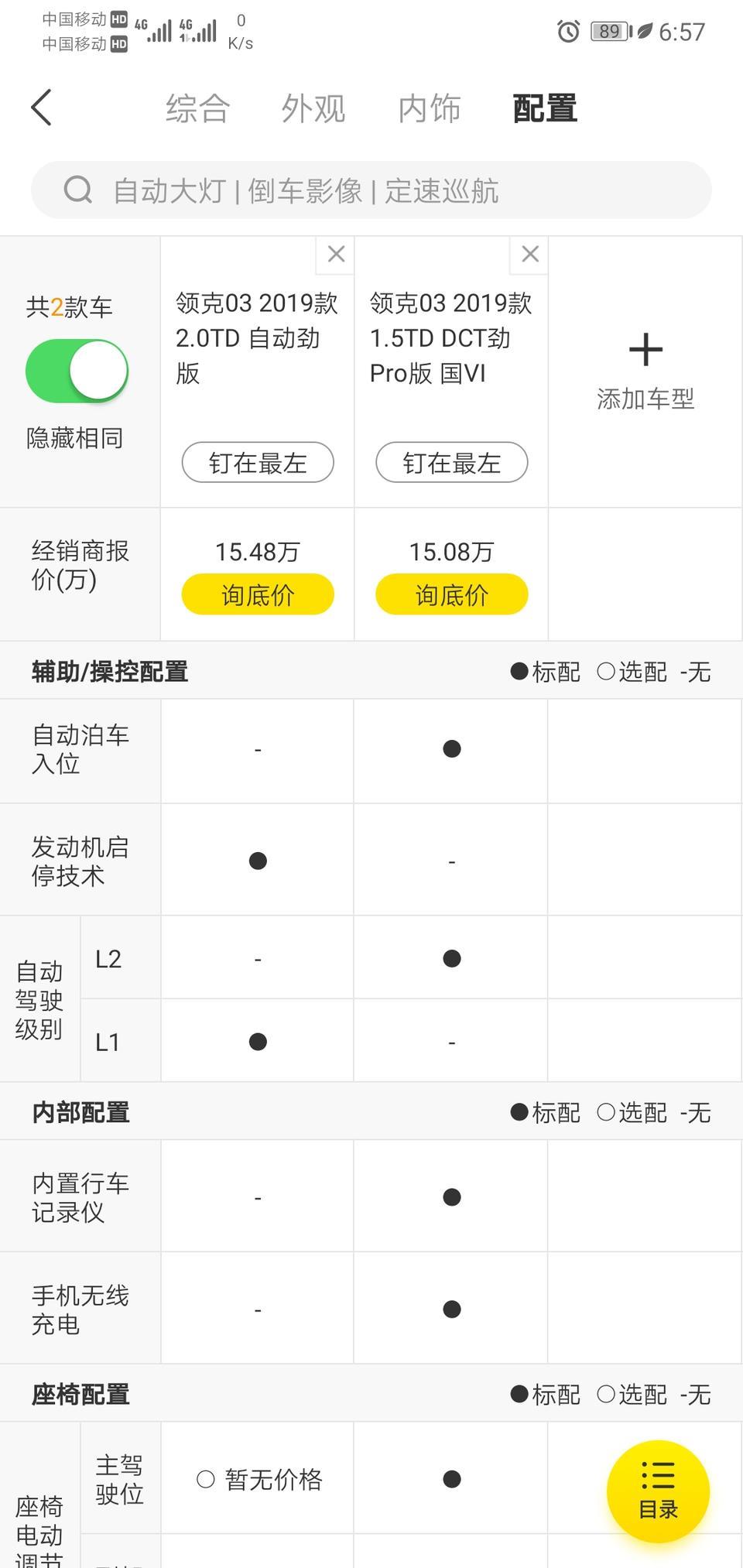 领克03  1.5顶配和2.0低配  用这么多配置换一个缸值不值？