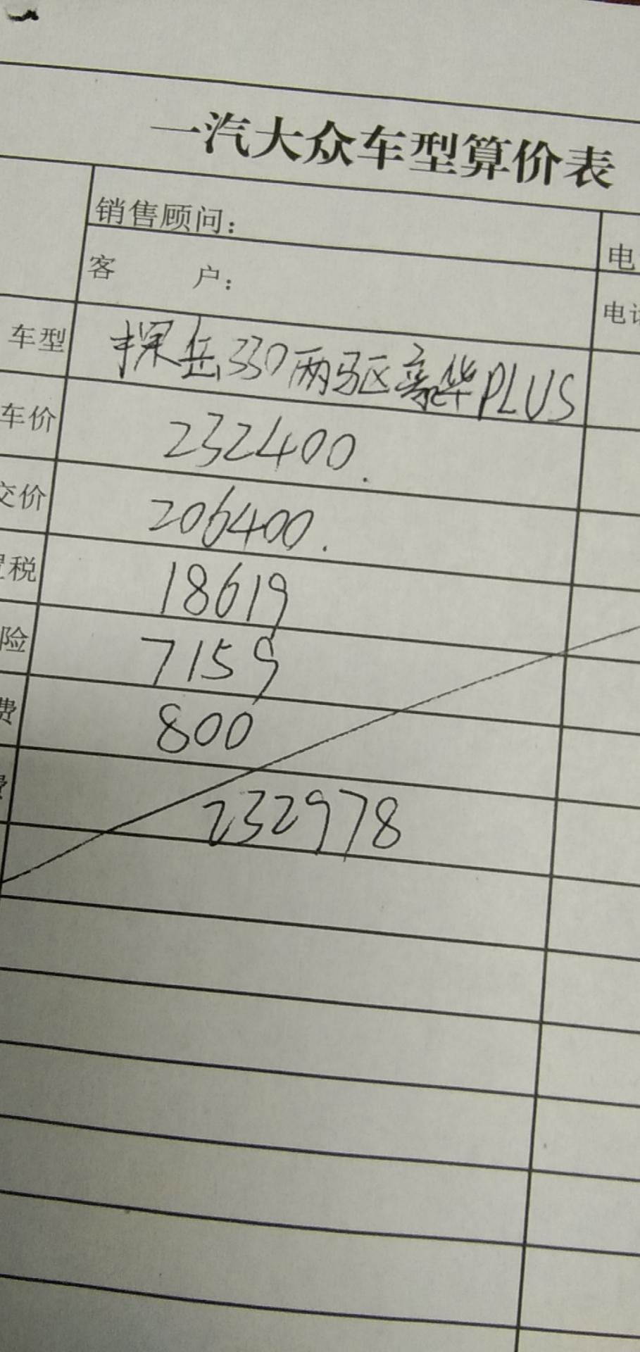 探岳-330两驱豪华plus，国六，全款提，这个价落地怎么样？坐标湖南。ps销售说国六的指导价要比官方贵2000，我就这一点感觉不爽