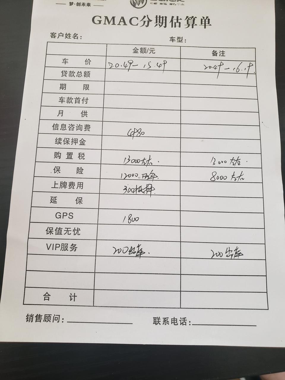 去4s店看迈锐宝XL2.0中配，让销售给写了个单子，分期优惠5万，全款4.3万，但总感觉其他项目价格有点高，有没有大神指点一下