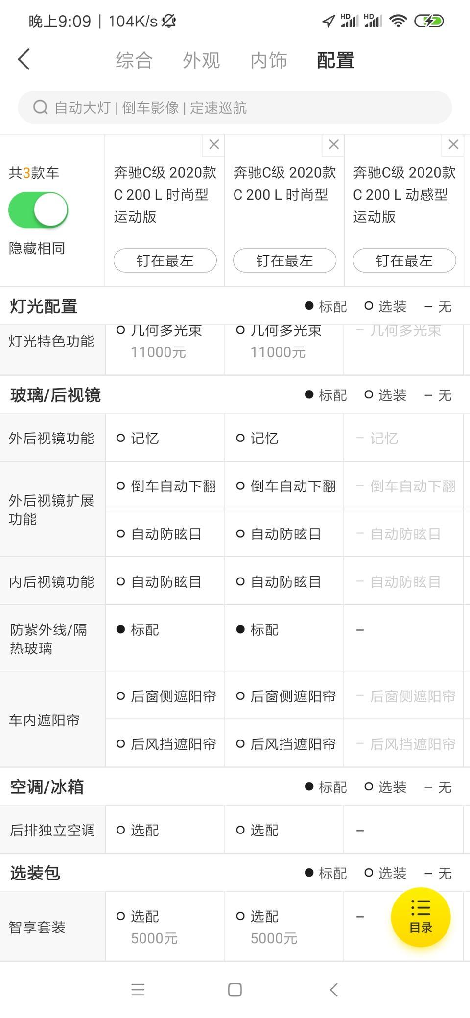 奔驰c级-2828款c200L时尚型 与C200L时尚运动型有啥区别啊，APP上看不大清楚