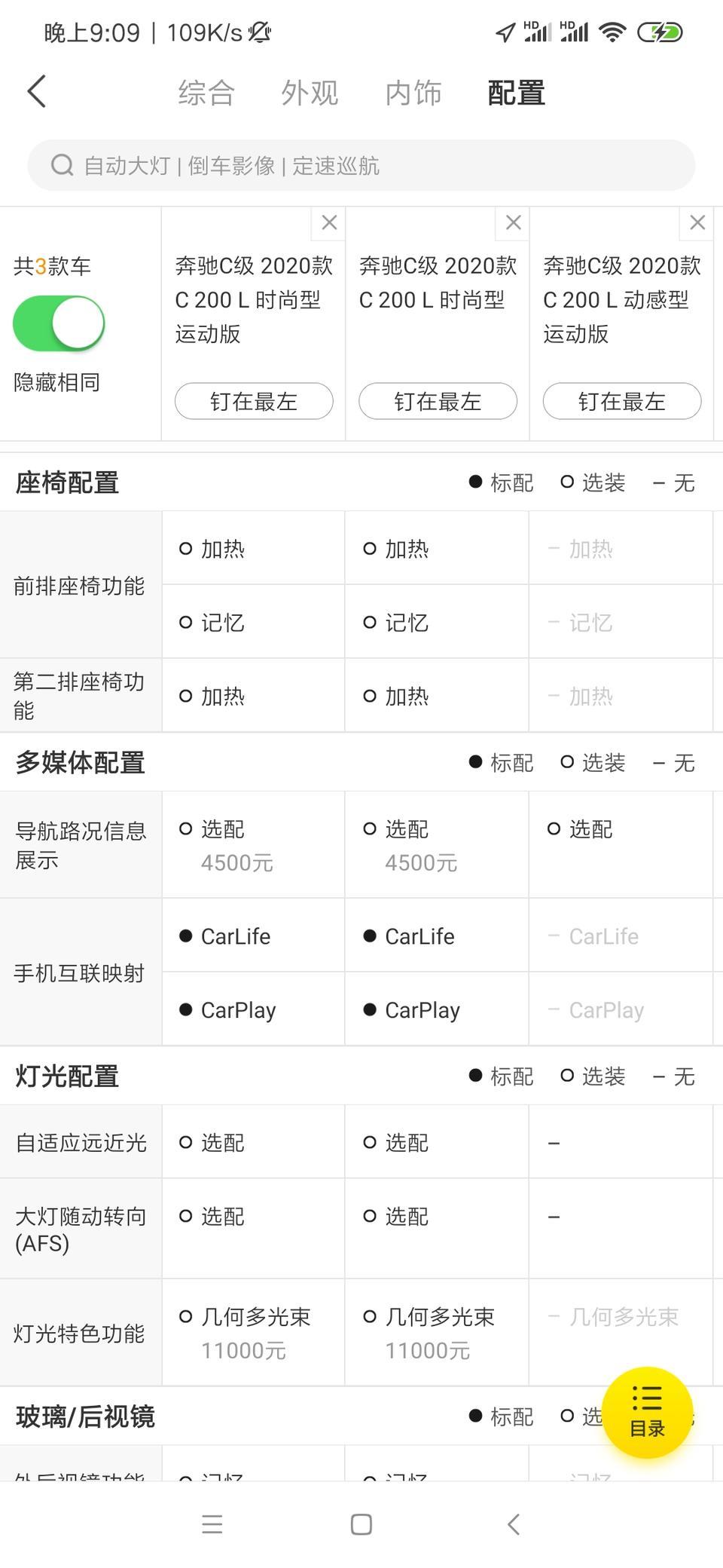 奔驰c级-2828款c200L时尚型 与C200L时尚运动型有啥区别啊，APP上看不大清楚