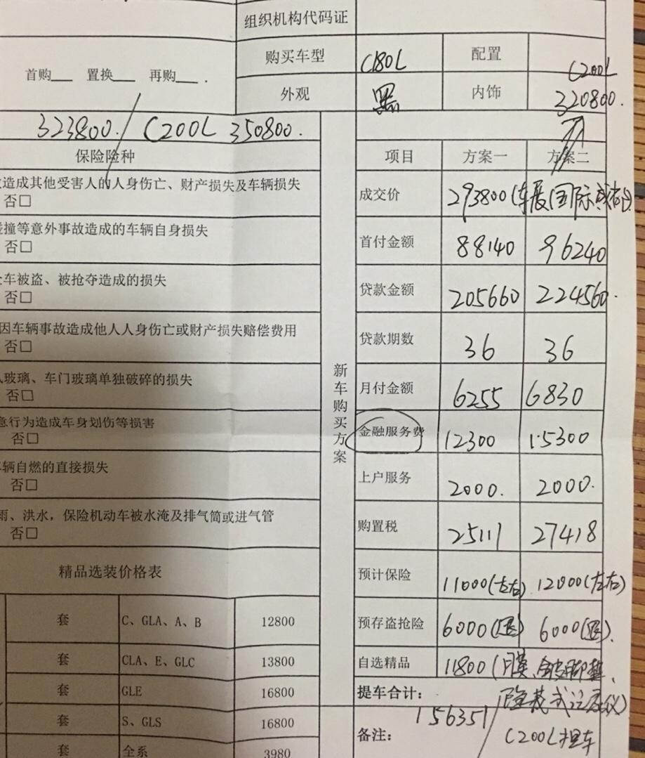 奔驰c级-准备入手c200L这是奔驰4s报价，有买过的朋友交流一下，给点建议