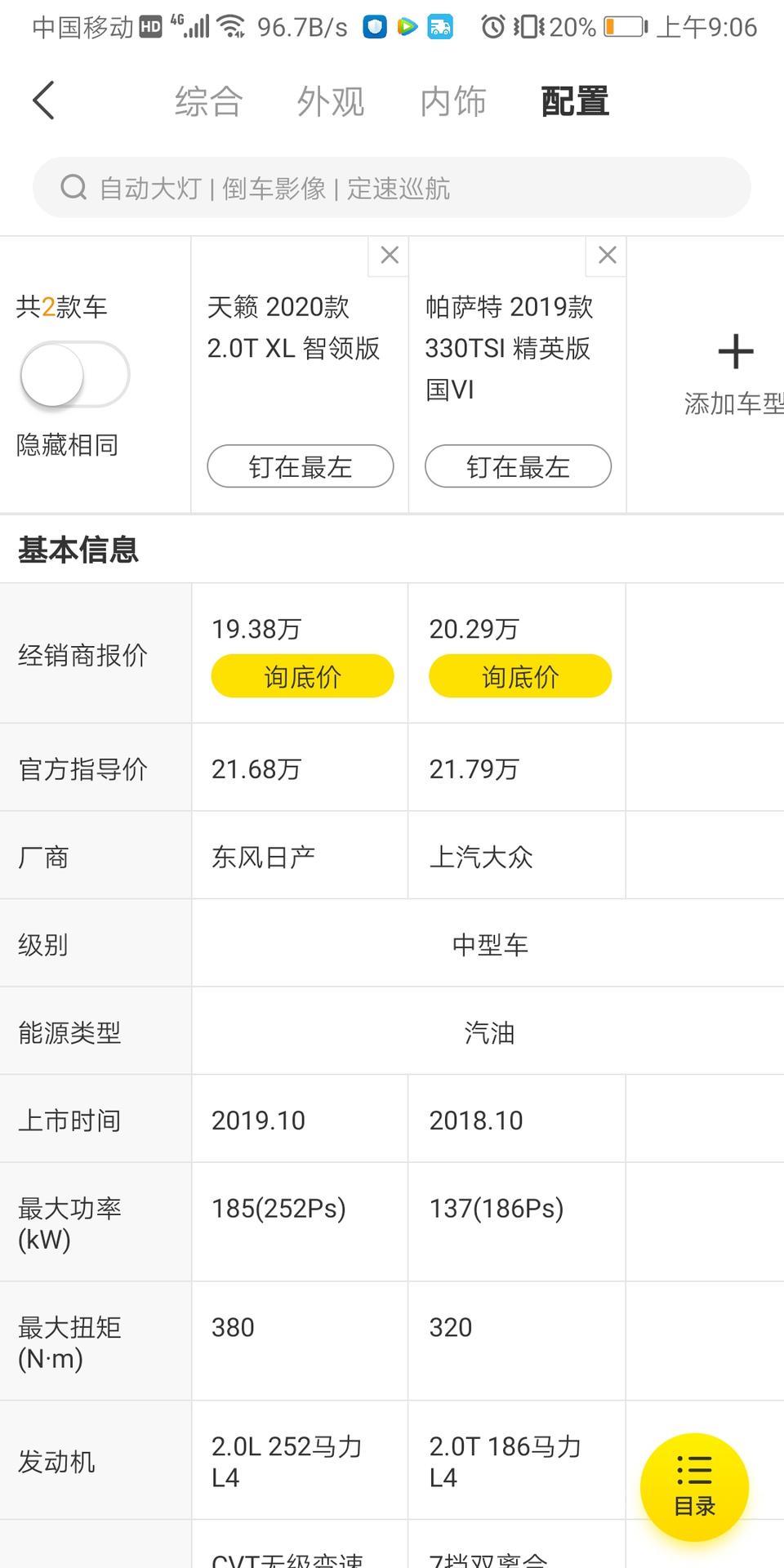 天籁2.0智领版和帕萨特330精英版哪个更值得入手？