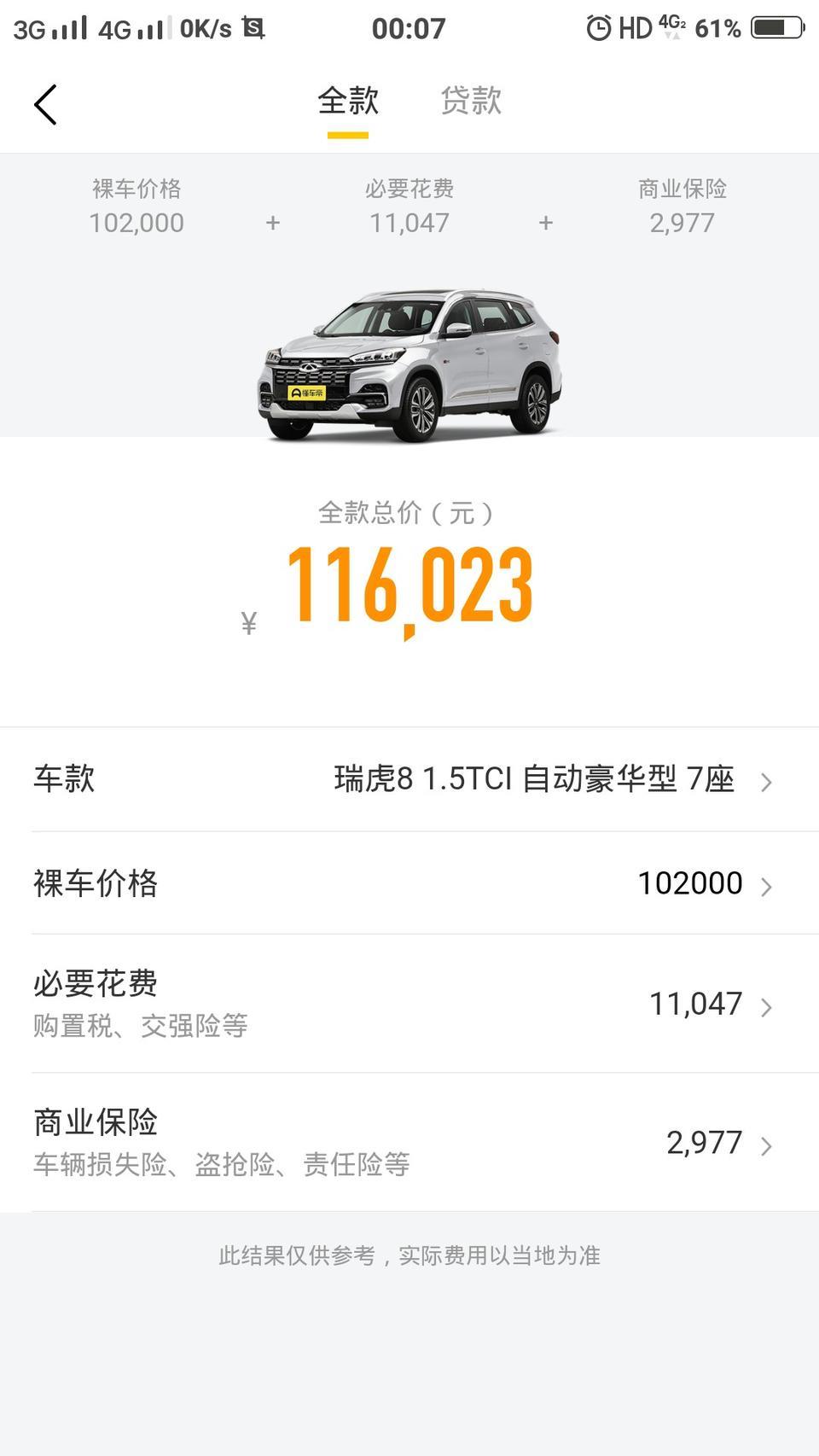 瑞虎8-18款自动豪华版7座的，全款多少能拿下来上路，