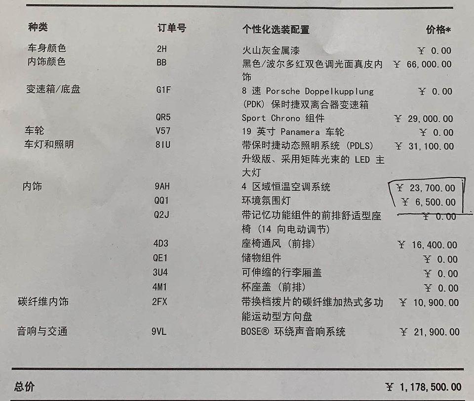 帕拉梅拉选配价目表图片