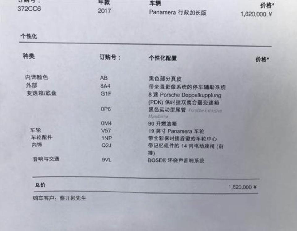 panamera-这个保时捷购买配置单是不是假的。