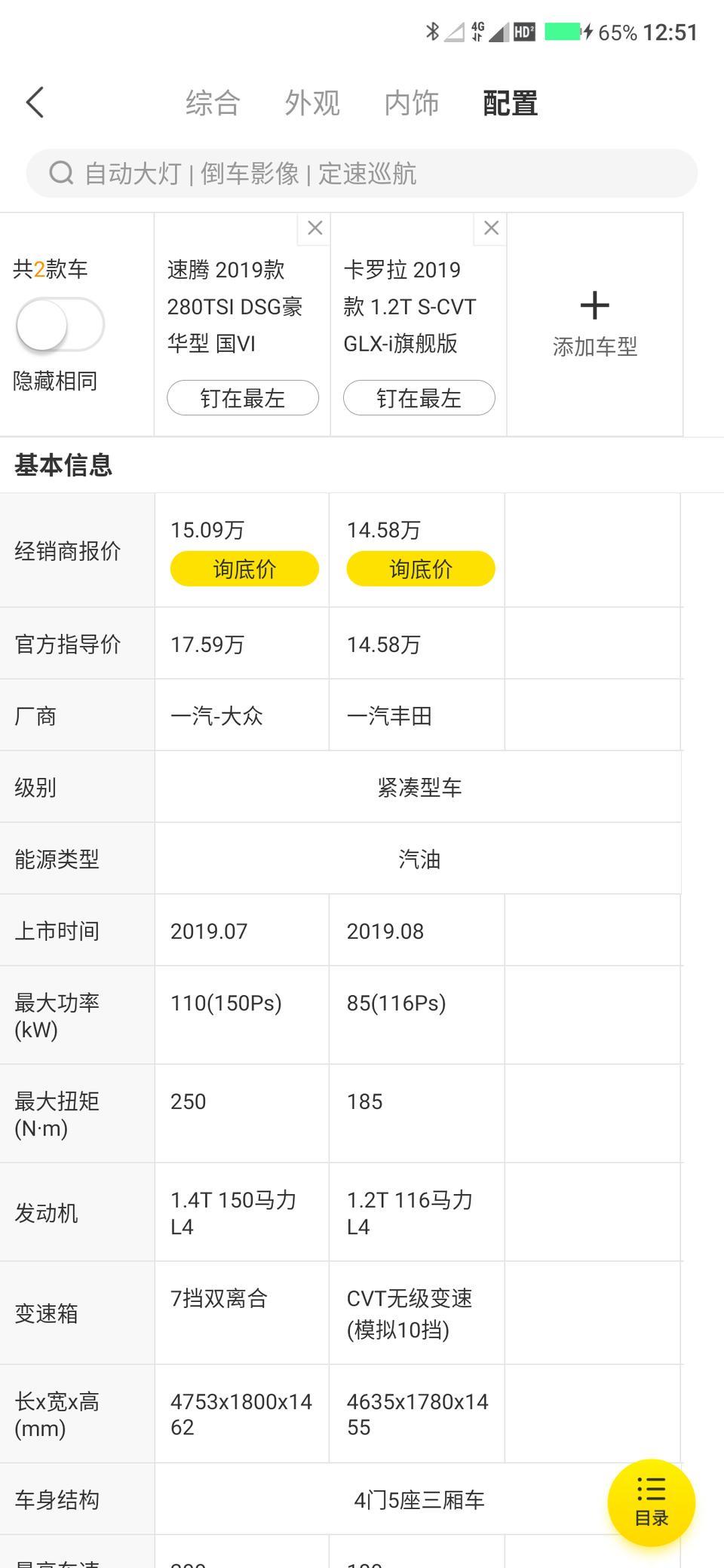 大神们  卡罗拉vs速腾那个比较好