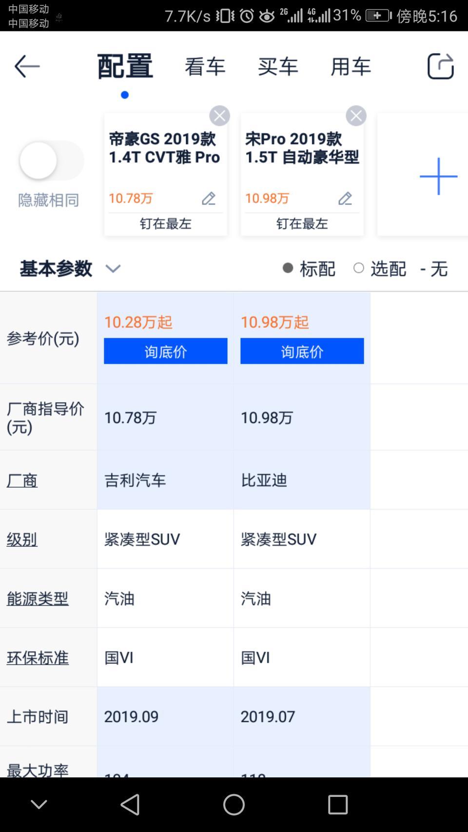 这两辆那个性价比比较高，决战圈了，不知道宋Pro有年轻人买么？，楼主是97的小青年，父母说买SUV，空间大，