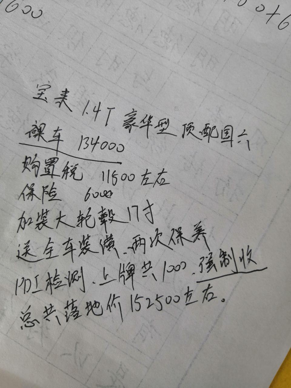 15万2500落地宝来国六1.4T顶配，下边是各项收费，麻烦路过的车友给点意见，不知道亏了没有，诚心谢谢大家了！山西地区。