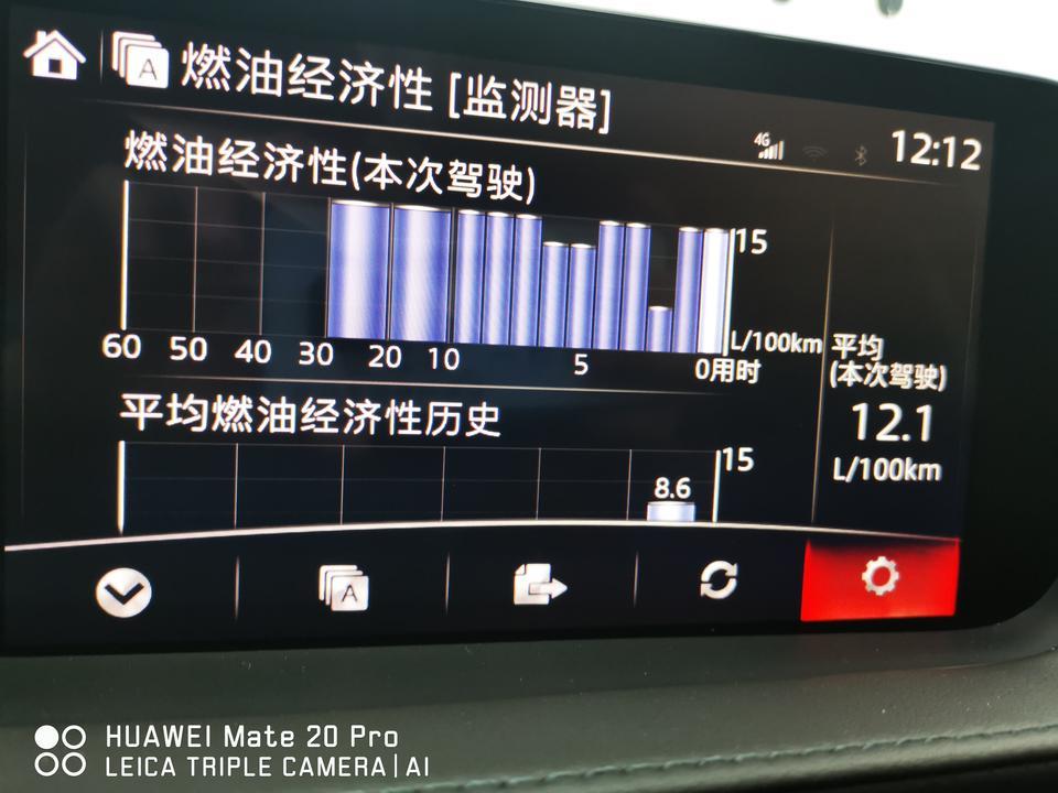 阿特兹-首保以后。从8.5的油耗直接跳到12.1