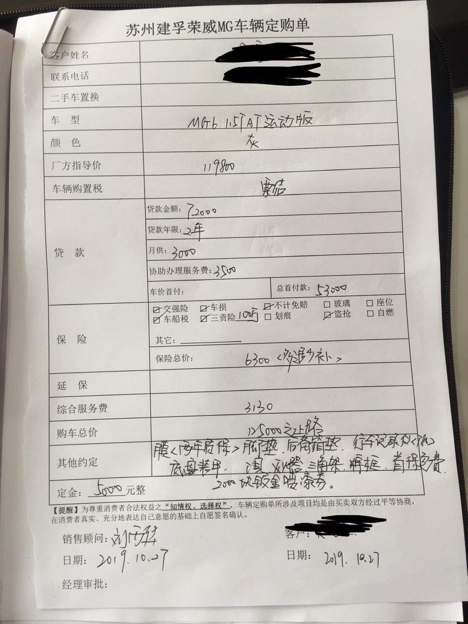名爵6-新车谈完优惠17000，最后谈成全部搞定落地12万5，各位帮忙看下合适不