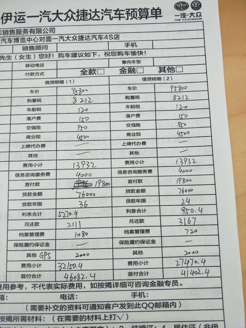 捷达vs5-你好，这样预算单对吗？