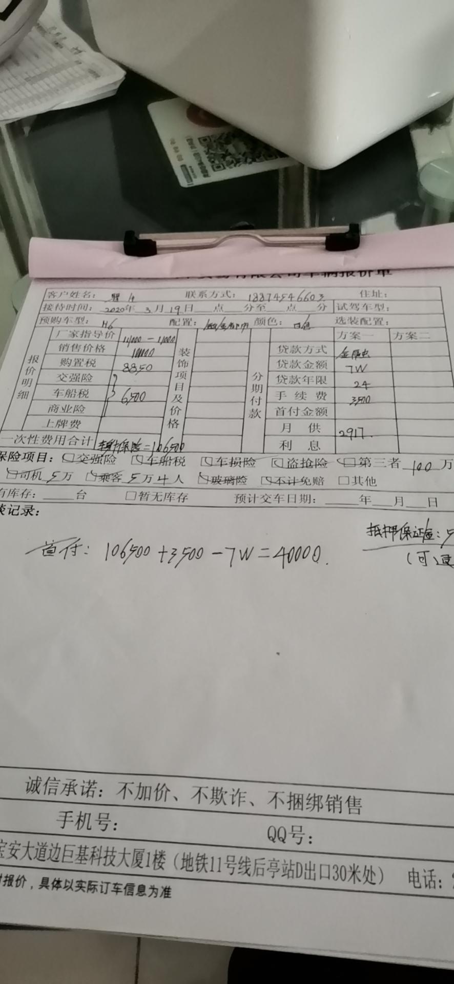 哈弗h6-h6自动铂金都市版1.5  裸车价格100000手续费3500坐标深圳，贵不贵