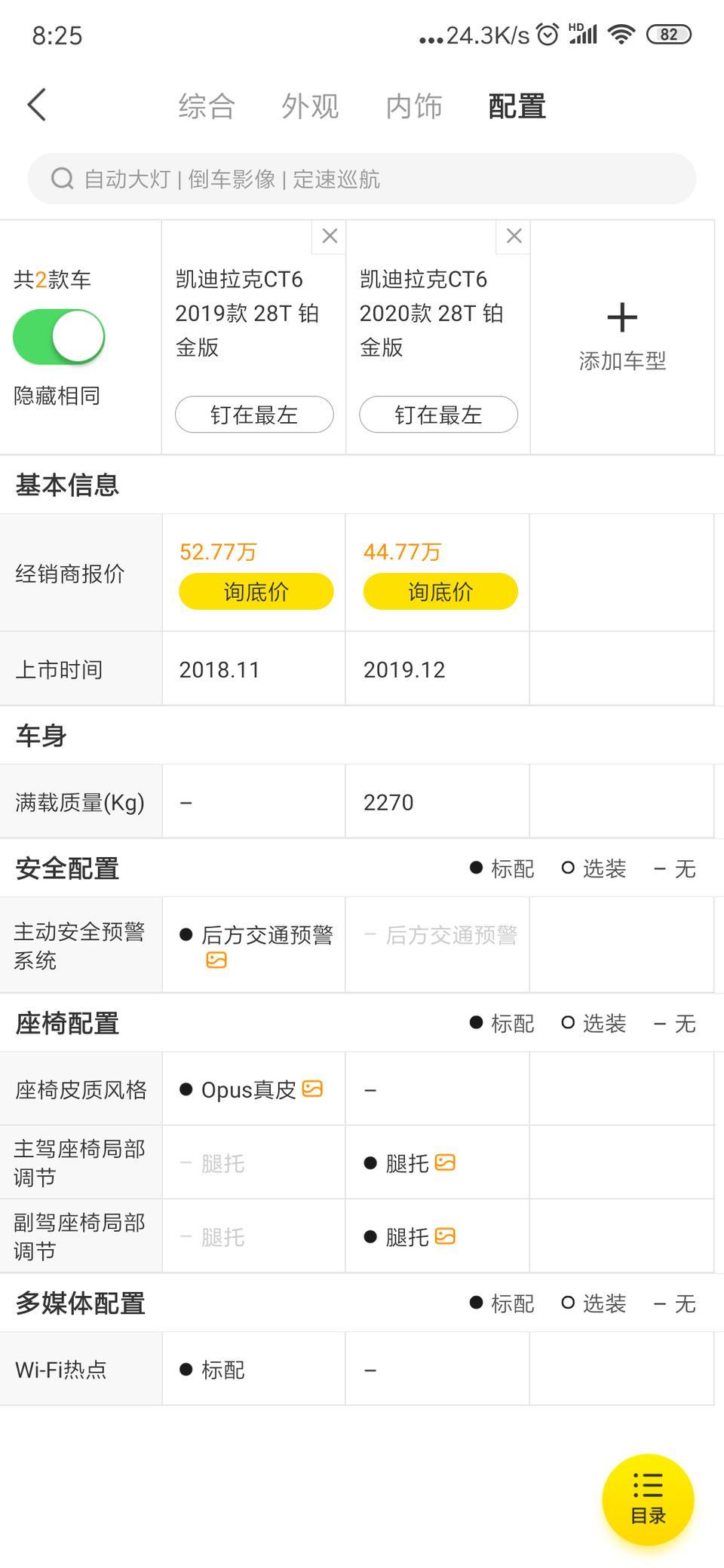 凯迪拉克ct6-听说还减配了内饰颜色，有大手子知道还减配了啥么，一直想买铂金，现在有点退却了。