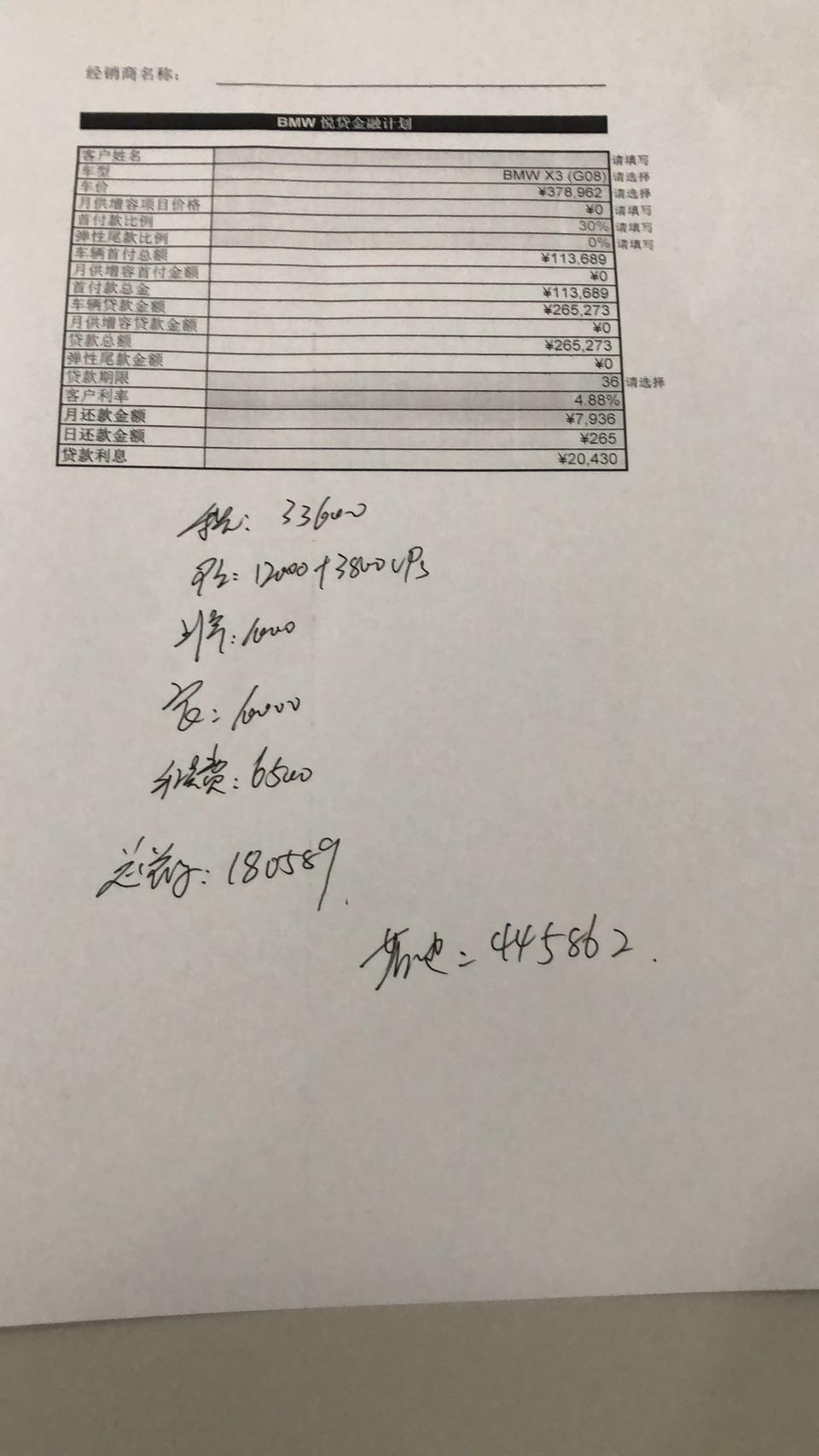 宝马X3 28 周末去谈的价格，最后谈到加个5000舒适包43.8 没谈成就走了… 我们杭州这一万的加装逃不了，目标打算贷个10万 利息不算43以内落地，这个价位有希望吗？请教一下各位落地42.5的大佬怎么谈的呀