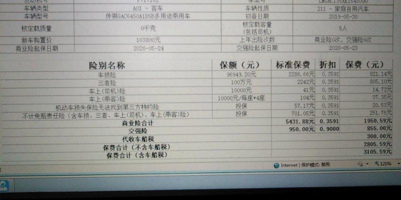传祺gs4-懂车懂保险的来看看。因为不太懂，所以这次买保险是4s店买的，说是更便宜一点，这是第二十年交保险了。合计是3000多。打完折2700  各位车友觉得这是正常的么？？？？在线等