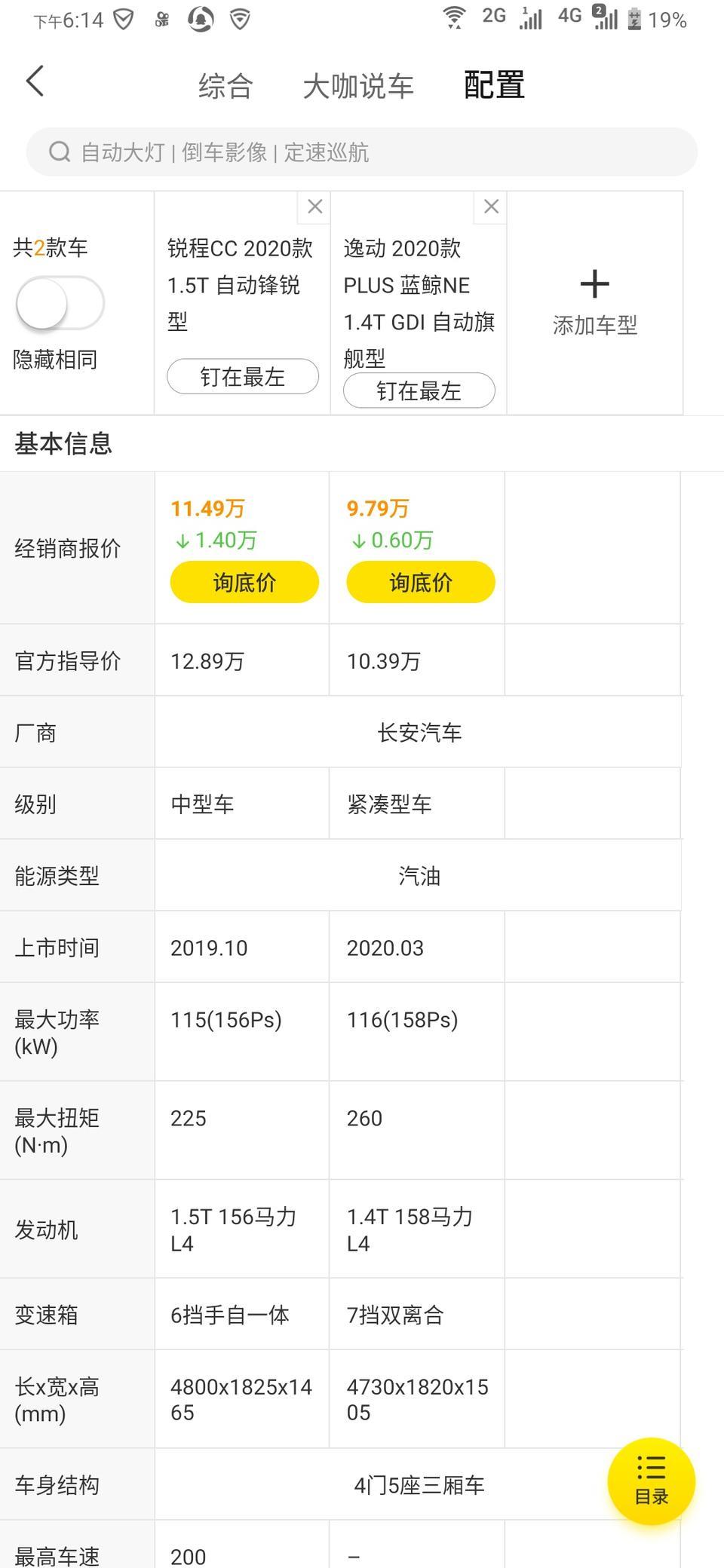逸动-1.4t旗舰型和 锐程cc1.5t自动锋锐型 那个更适合家用 性价比高