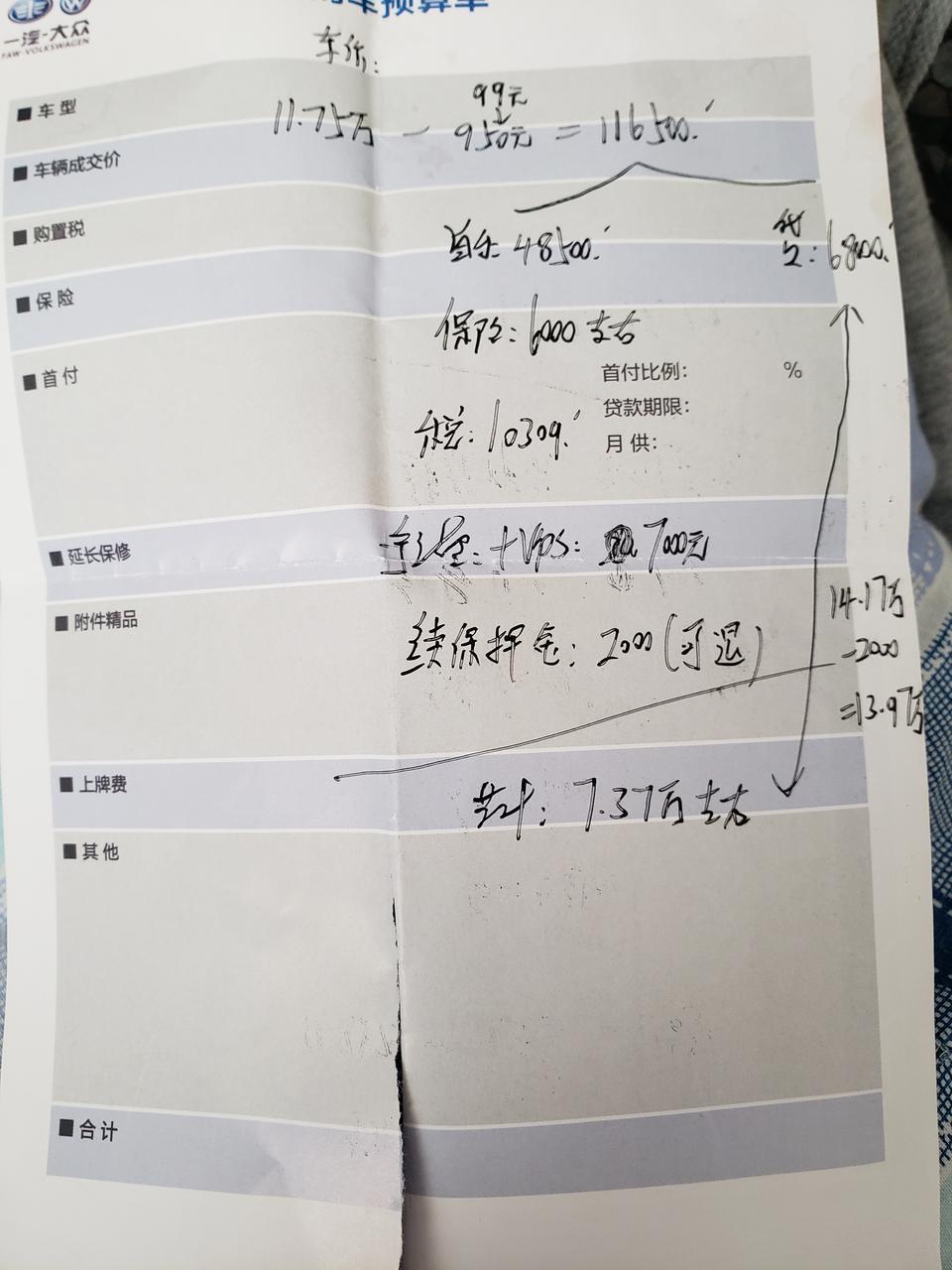 速腾2019款1.2t自动舒适 分期，麻烦各位车友帮看一下这个价格合适吗？加包1，续保押金2000，4s店承诺第二年保费只有3300，不加1299五次保养的价格。