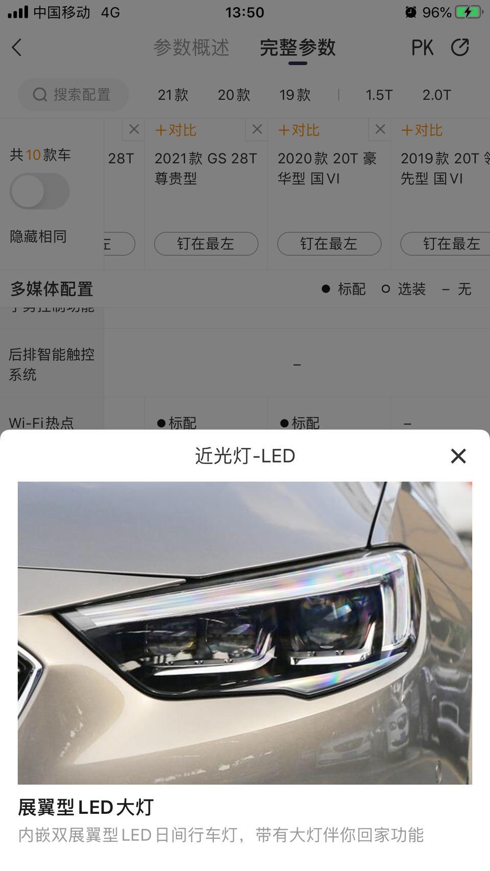我想问问这个君威的1.5T豪华  和1.5T的顶配  这个灯有什么区别  为啥我看出区别？
