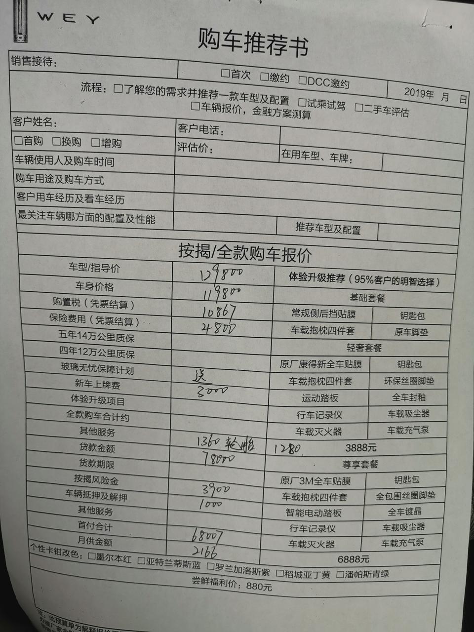 wey vv5-颜先锋刚刚办的按揭 3年贷7.8万 厦门买的  裸车119800 落地14.6w是不是买贵了  大佬们过来谈谈
