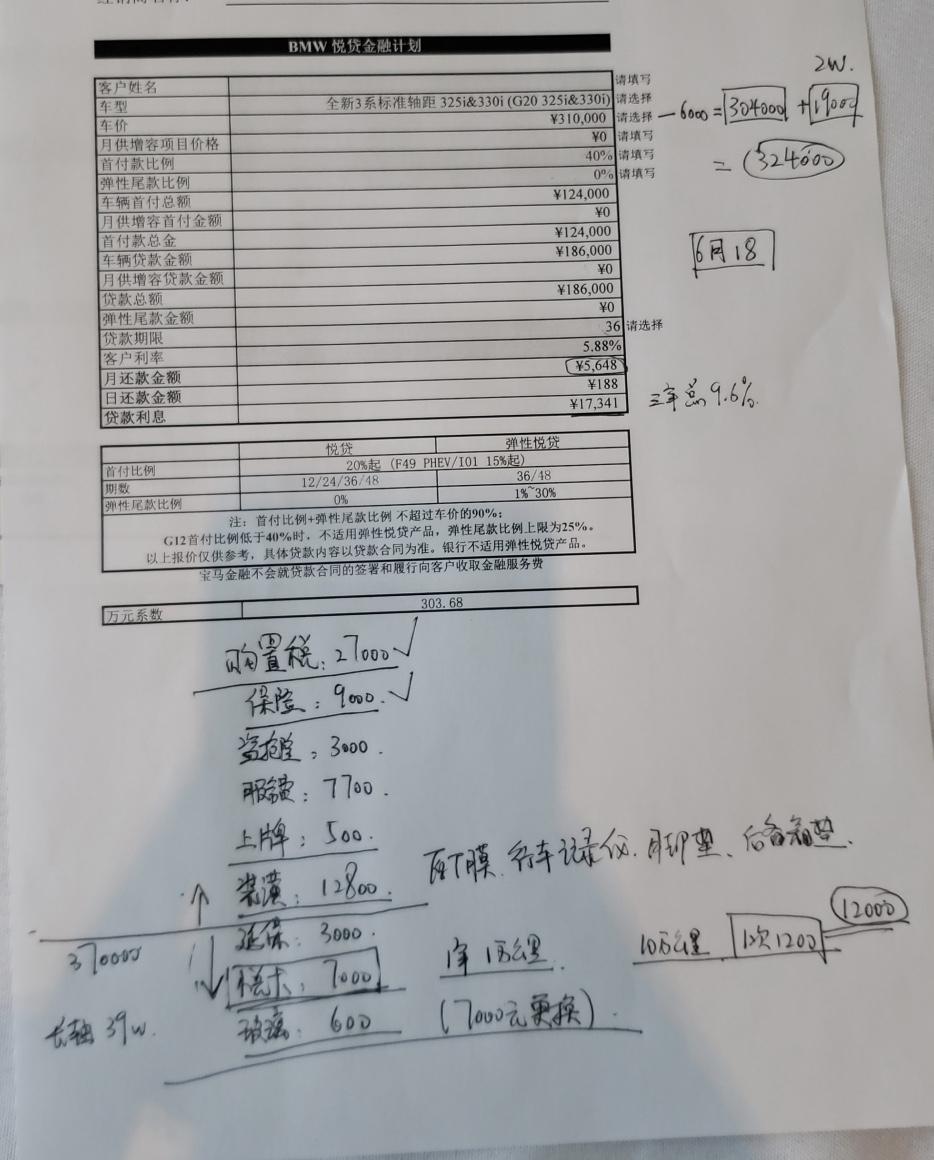 坐标杭州，宝马3系325耀夜款裸车30.4，保险，qj包，购置税杂七杂八一起算完落地37。小白一个，有没有老司机带带路，哪些是坑人的呀，这个价格还能压么？