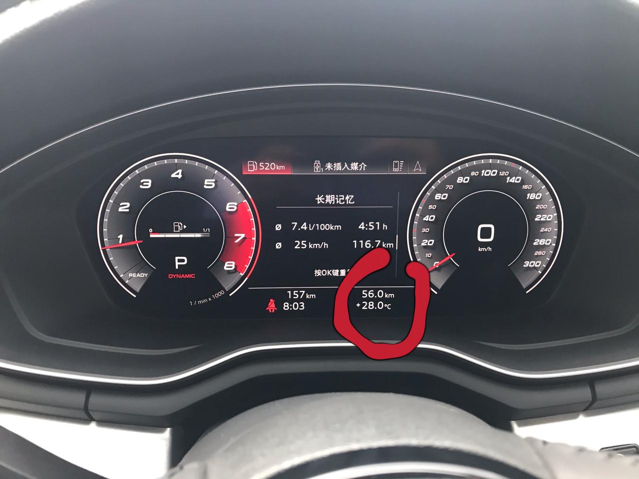 奥迪A4L 红色圈内公里数据是什么？