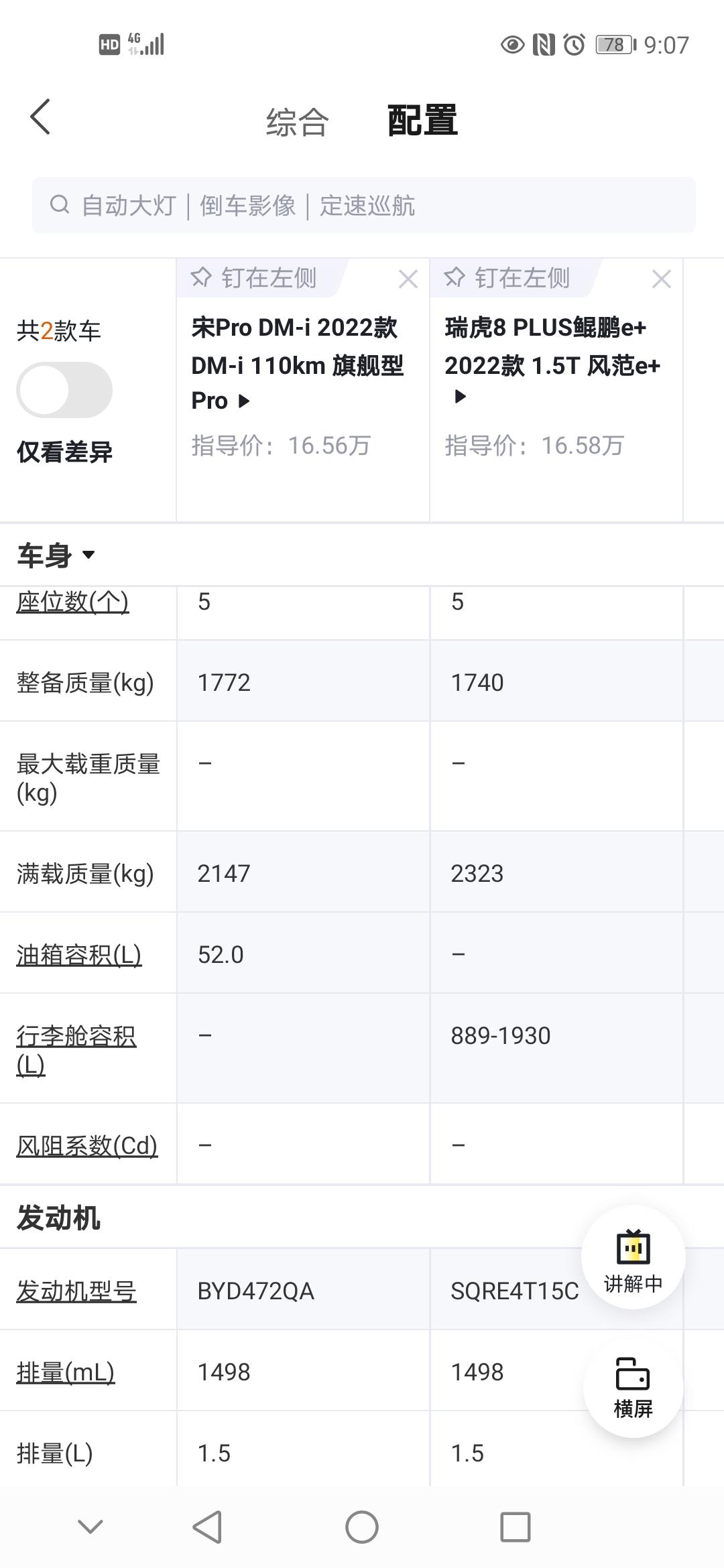 比亚迪宋PLUS DM-i 为什么比亚迪宋pro dmi和奇瑞瑞虎8鲲鹏e+整车质量相差不大，最大满载质量相差甚远一个2