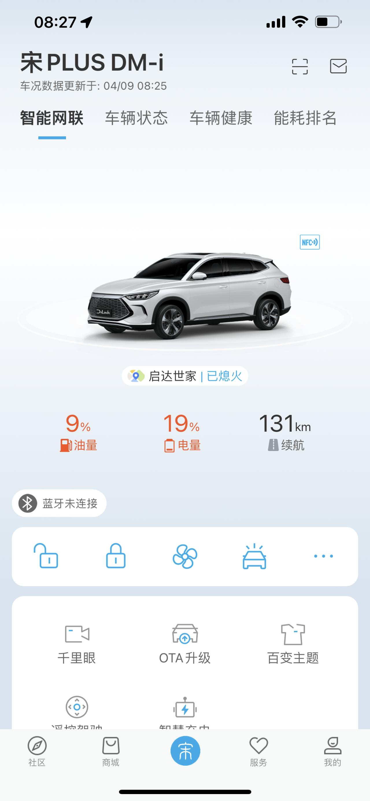 比亚迪宋PLUS DM-i 55公里刚提车的总里程9公里，4s还帮我充满电没有油的状态。我提车后一直都没有充电都是亏电行