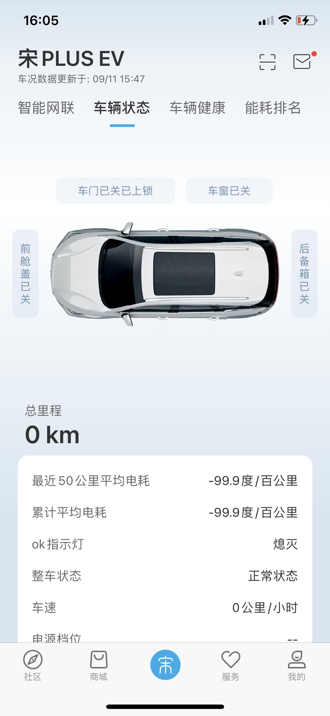比亚迪宋PLUS EV 比亚迪汽车app 进来了有时候这样 刷新了也没用 大家有遇到的吗？