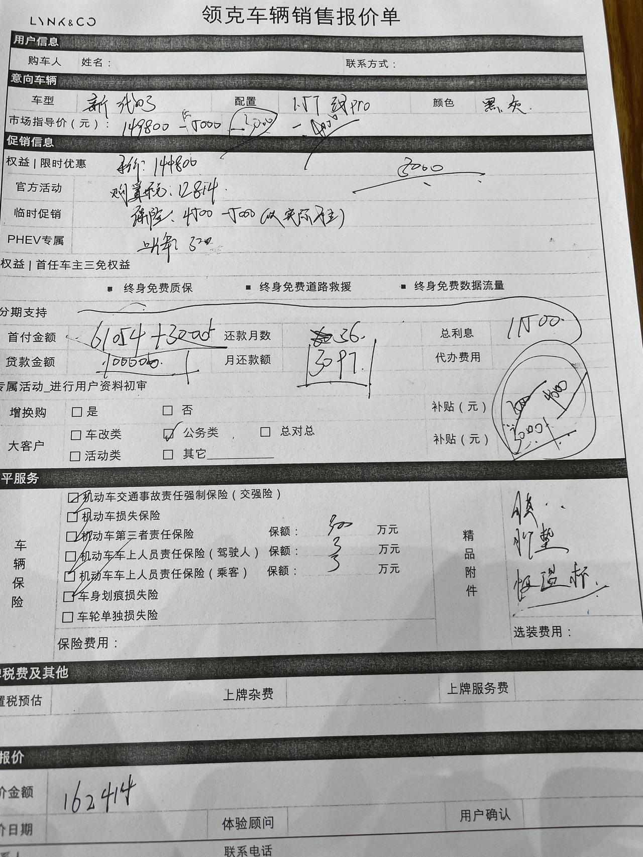 兄弟们你们的那里的领克031.5pro优惠多少啊，我们江西吉安这里才优惠5q，今天销售帮我算的落地都162000了，太贵