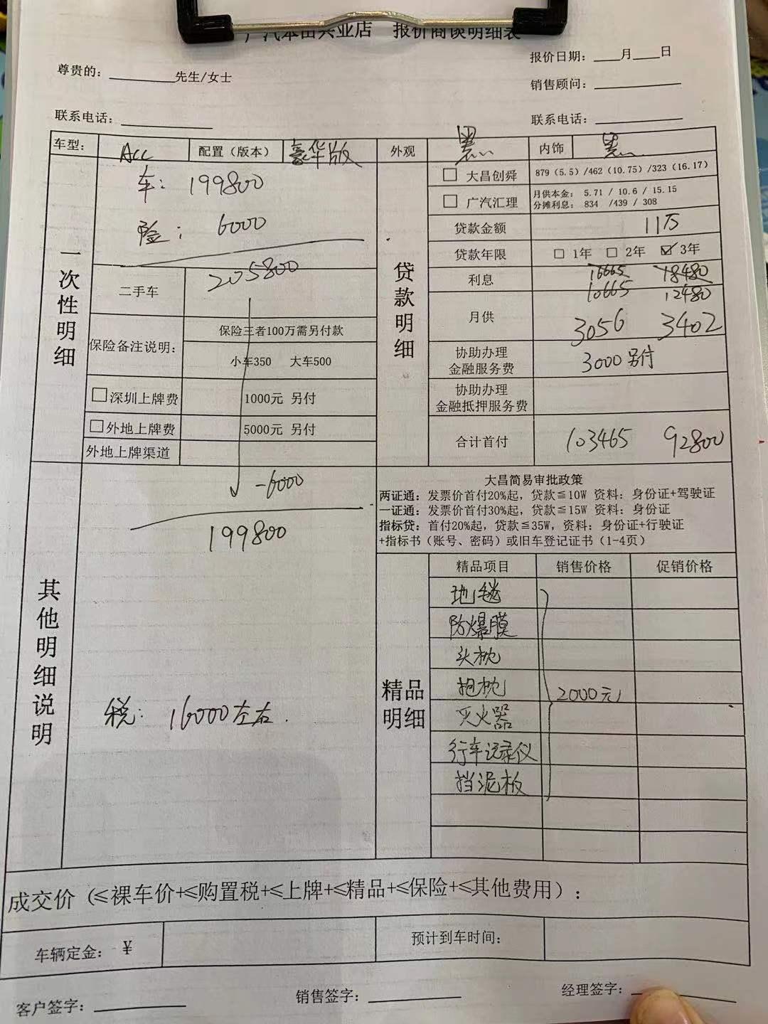 车友们 在深圳问了一家本田4s店 18款豪华雅阁裸车落地19.4包含保险 贷款➕3000手续费 自己上牌 自己交购置税 