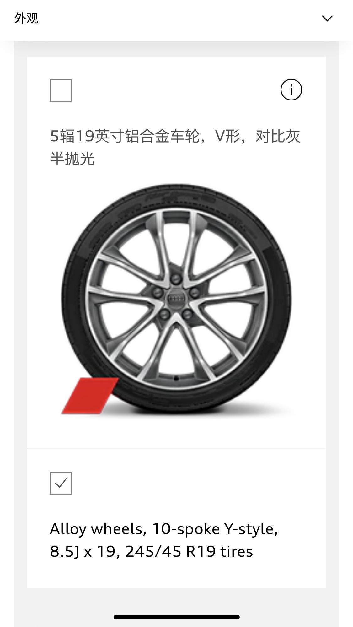 奥迪A4L 我想问问官网上19寸的轮毂多了一个10辐Y型的245/45的可以选，但是看不到图片，有大哥知道是什么样的吗？
