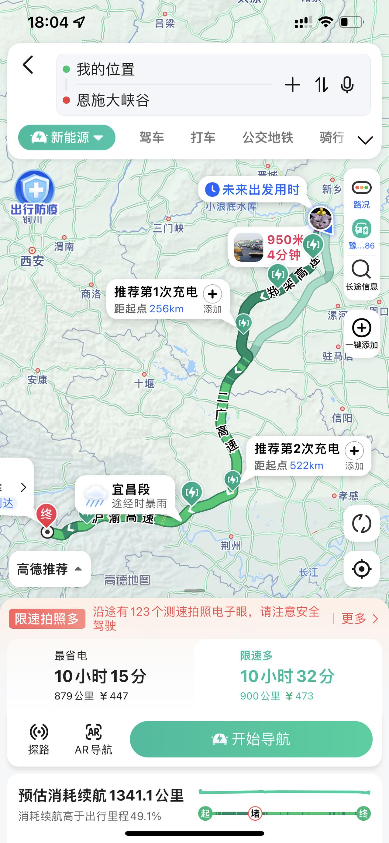特斯拉Model Y 标续Y 表显430，这两个路线是不是选第二个更稳妥啊各位？ 另外高德这个充电站准不准啊 有试过的吗