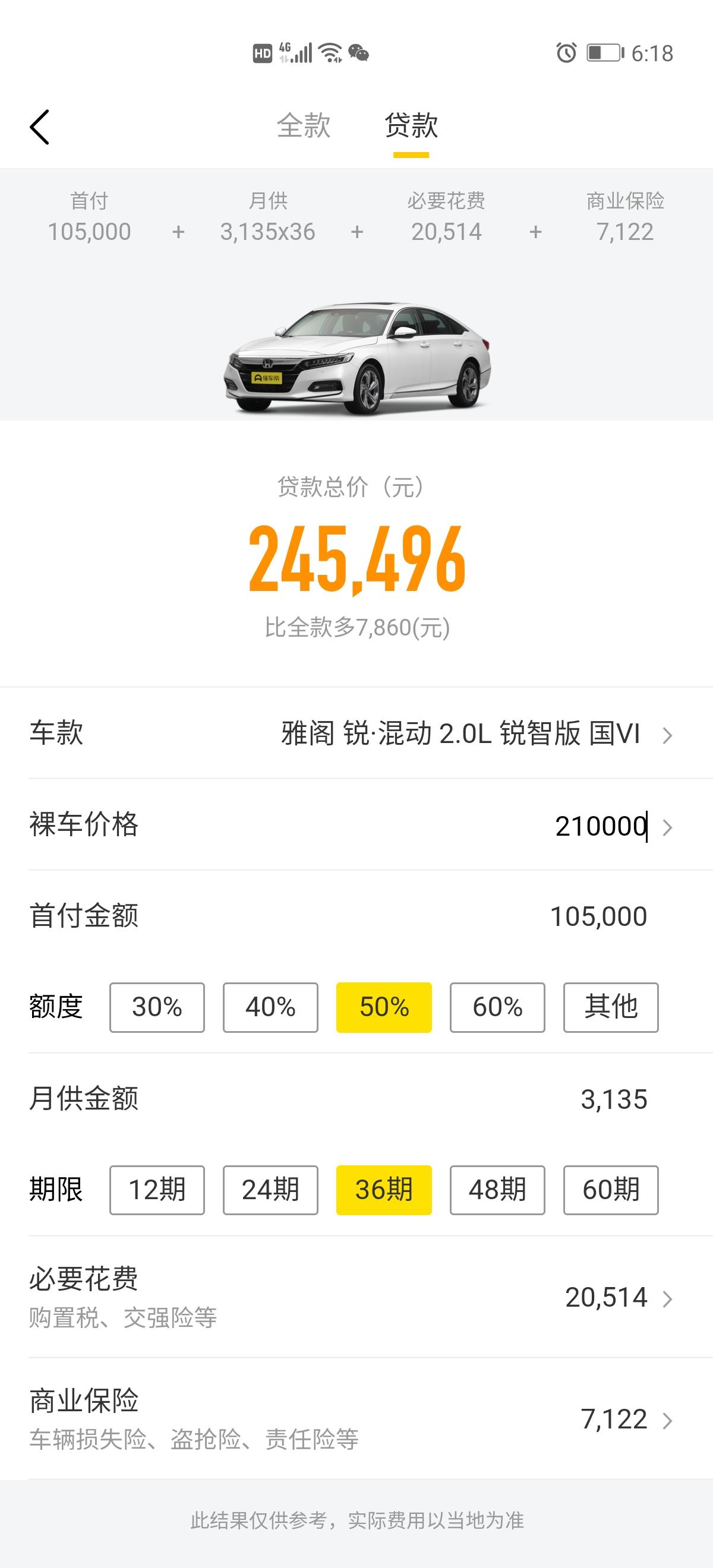 首付132636贷款105000分期36月供 3135落地245496，如果这样的话合适吗？还有下降的空间吗，雅阁锐智版