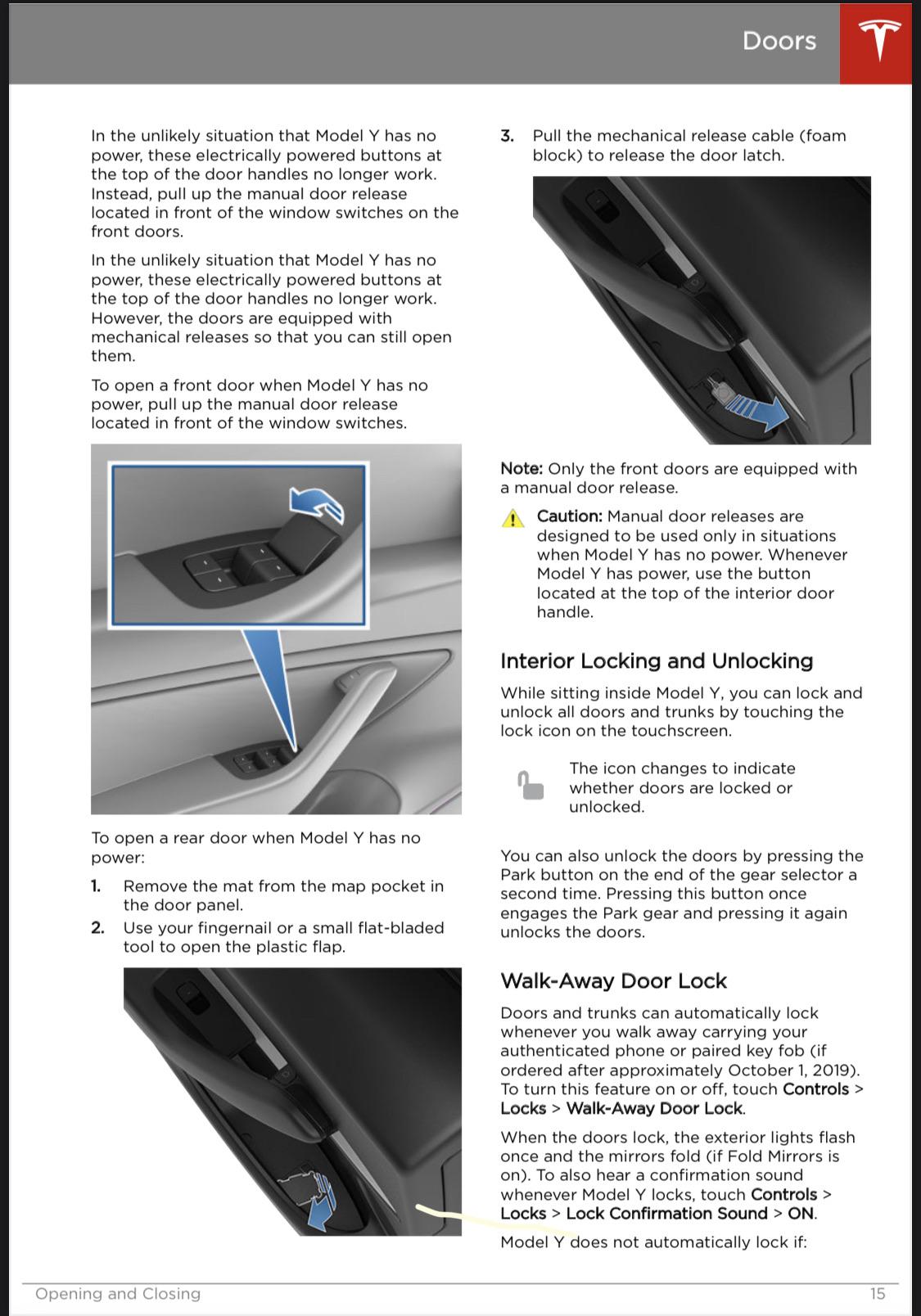 貌似新Model Y 减配了后门的机械开关？