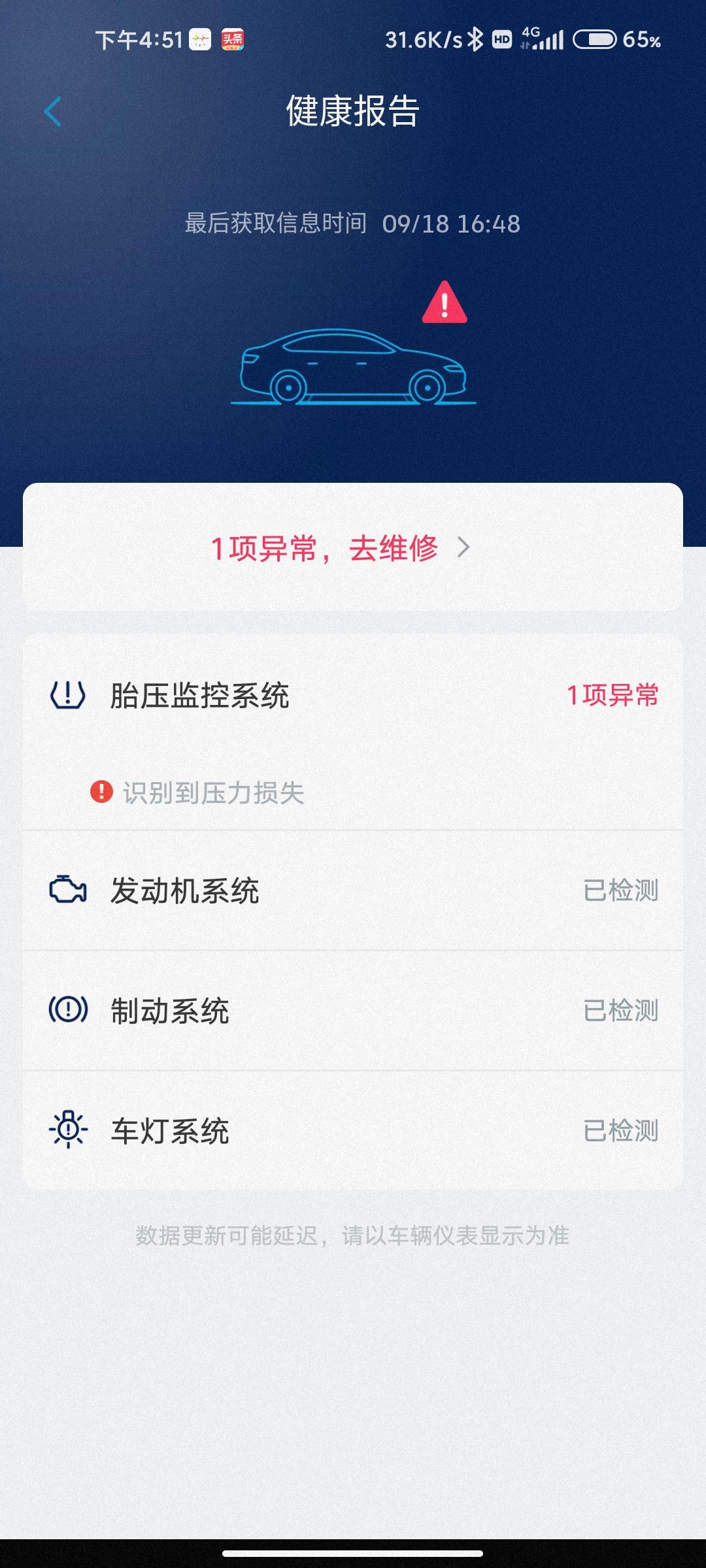 大众途岳 车上的胎压告警我停车复位后行驶一段时间没有再报 app上一直消不了是不是误报啊