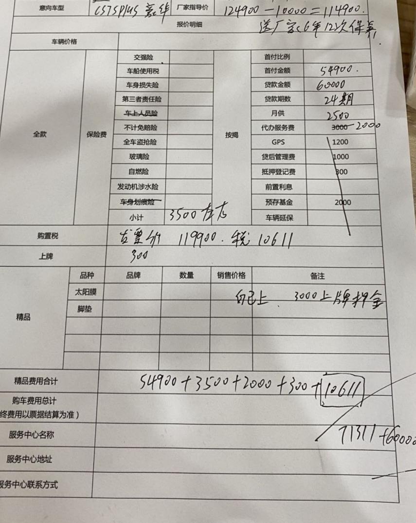 长安CS75 PLUS 21款豪华版，说是可以再优惠一千，还有一个什么政策购车返两千，下来大概12.8w左右，这个报价咋