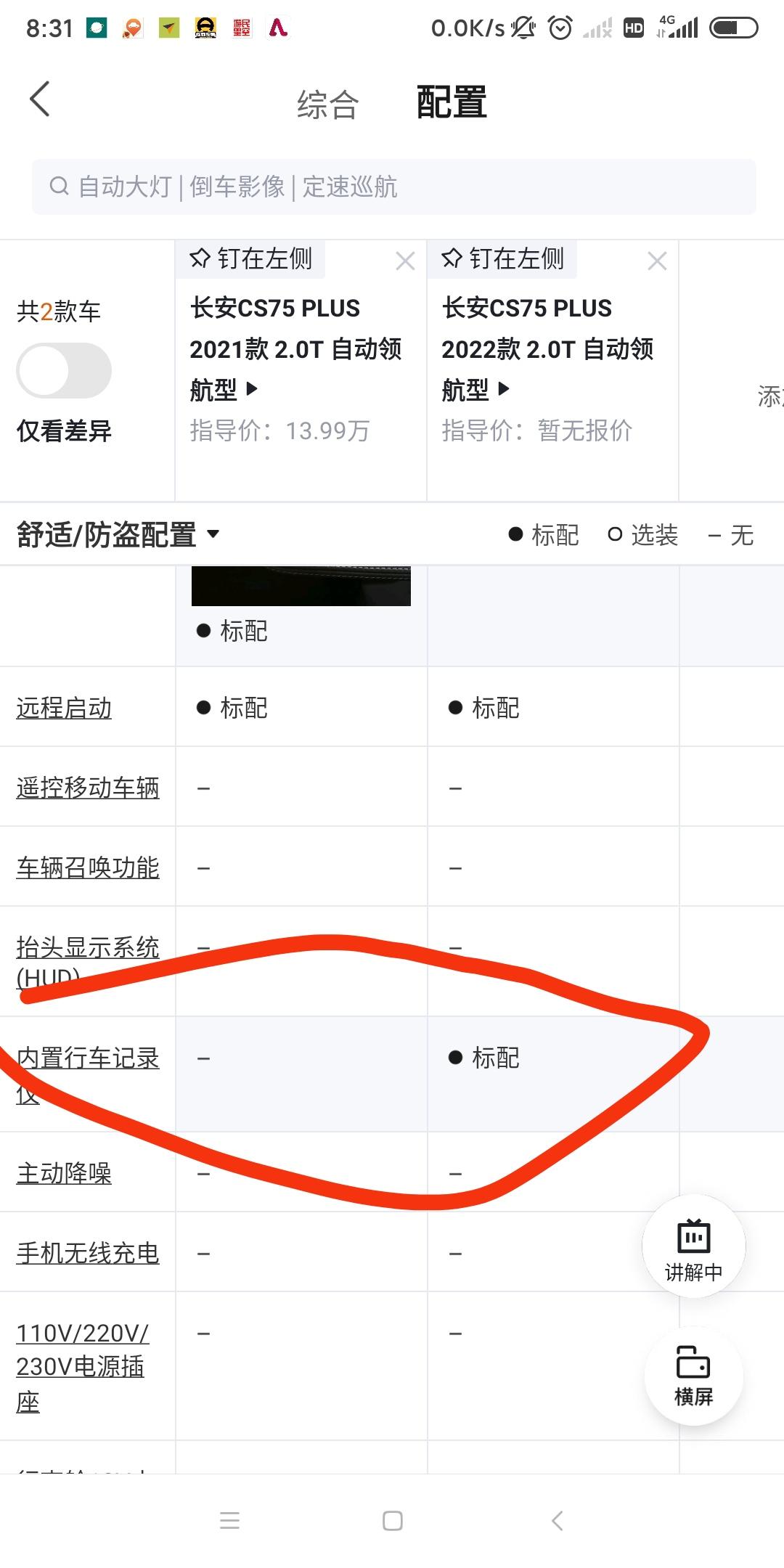 长安CS75 PLUS 21款领航和22款领航的对比  大家看一下吧