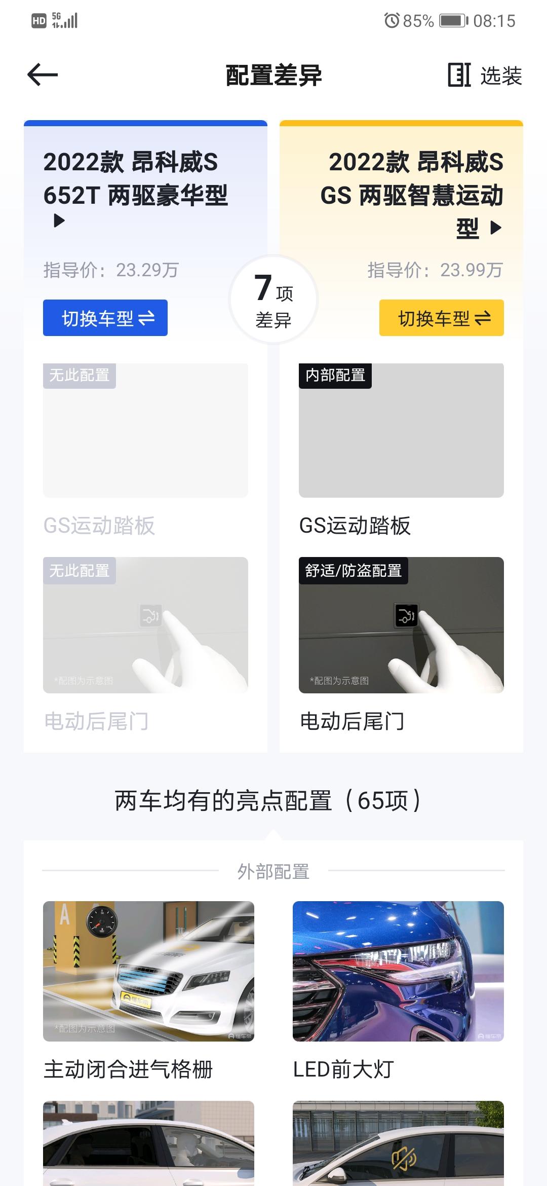 昂科威S 652T参数里有电动尾门，对照表里没有，是写错了还是减配了？今早点开发现懂车帝上降了4.5W，也不知道真假，是