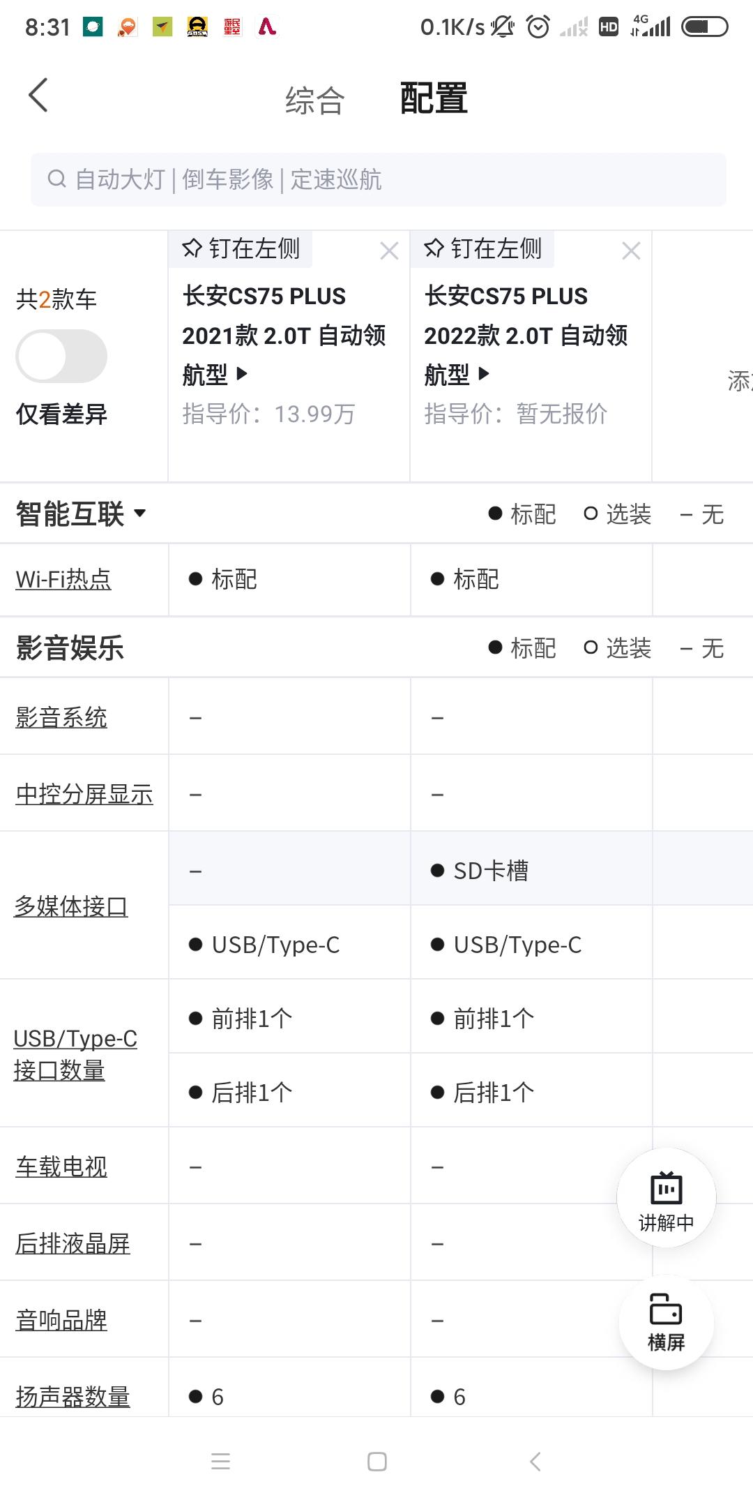 长安CS75 PLUS 21款领航和22款领航的对比  大家看一下吧