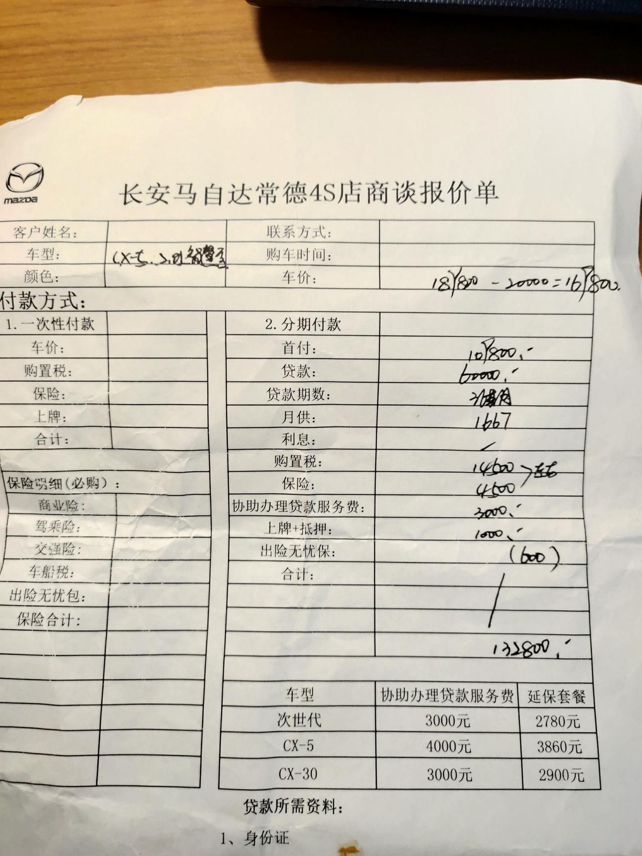 马自达CX-5 准备买cx5/没有置换和大客服折扣，现在谈下来的有:指导价18.98-2.4（现金）另外还有3000的贷