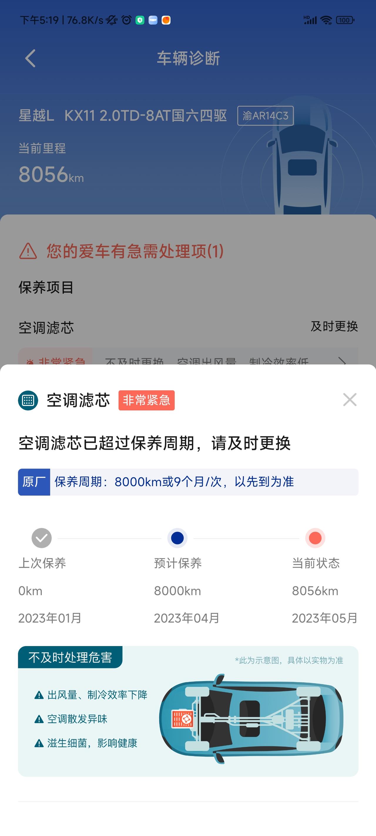 吉利星越L 三四个月，APP上提示这个，空调滤必须更吗？
