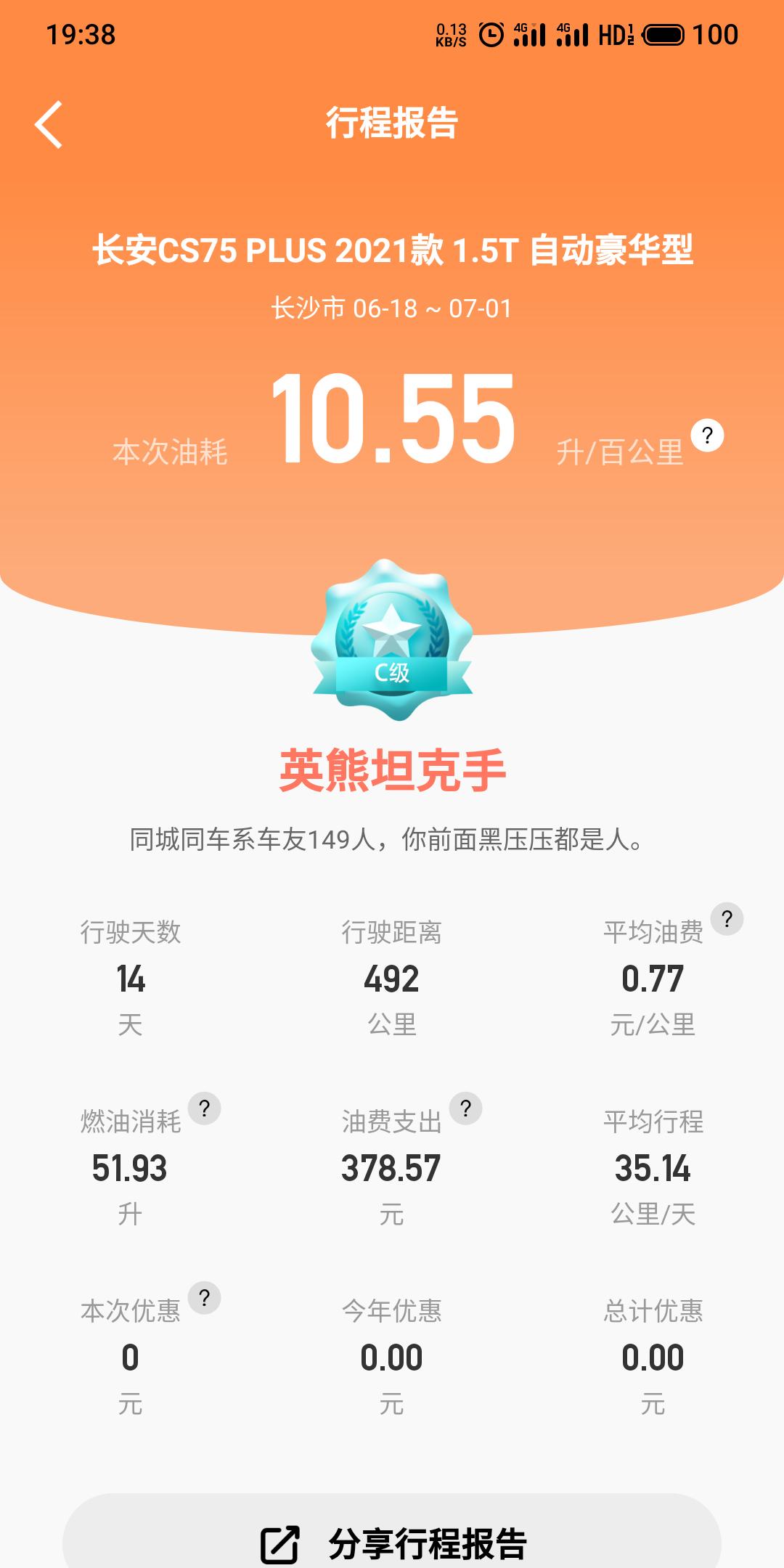 长安CS75 PLUS 我这个油耗有点高吧？啊西，昨天跟今天高速加起来跑了330公里，现在总里程560公里