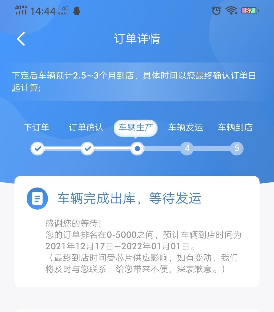 广汽传祺影豹 是不是又缺芯片了车还没做好 带发货一知显示