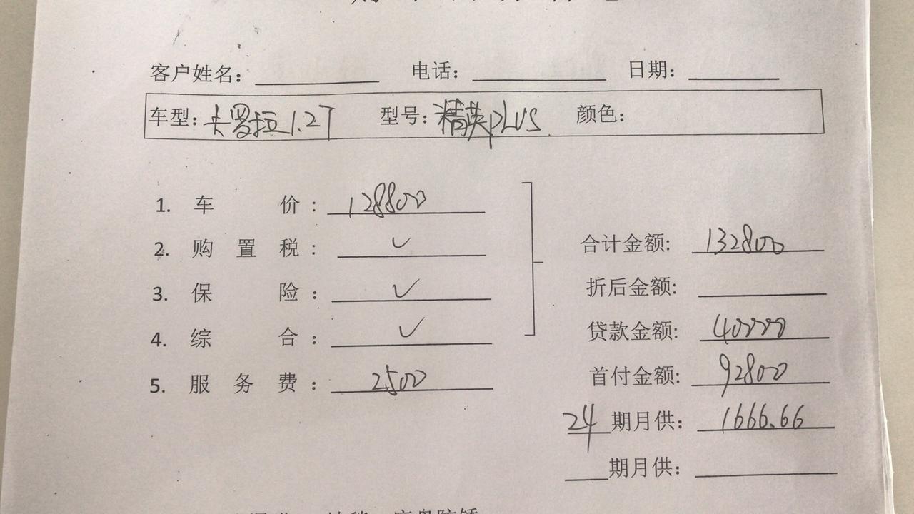 卡罗拉 1.2精英plus，广东肇庆初报价132800，贷款4万，2年月供1666.66，，服务费2500，首付9280