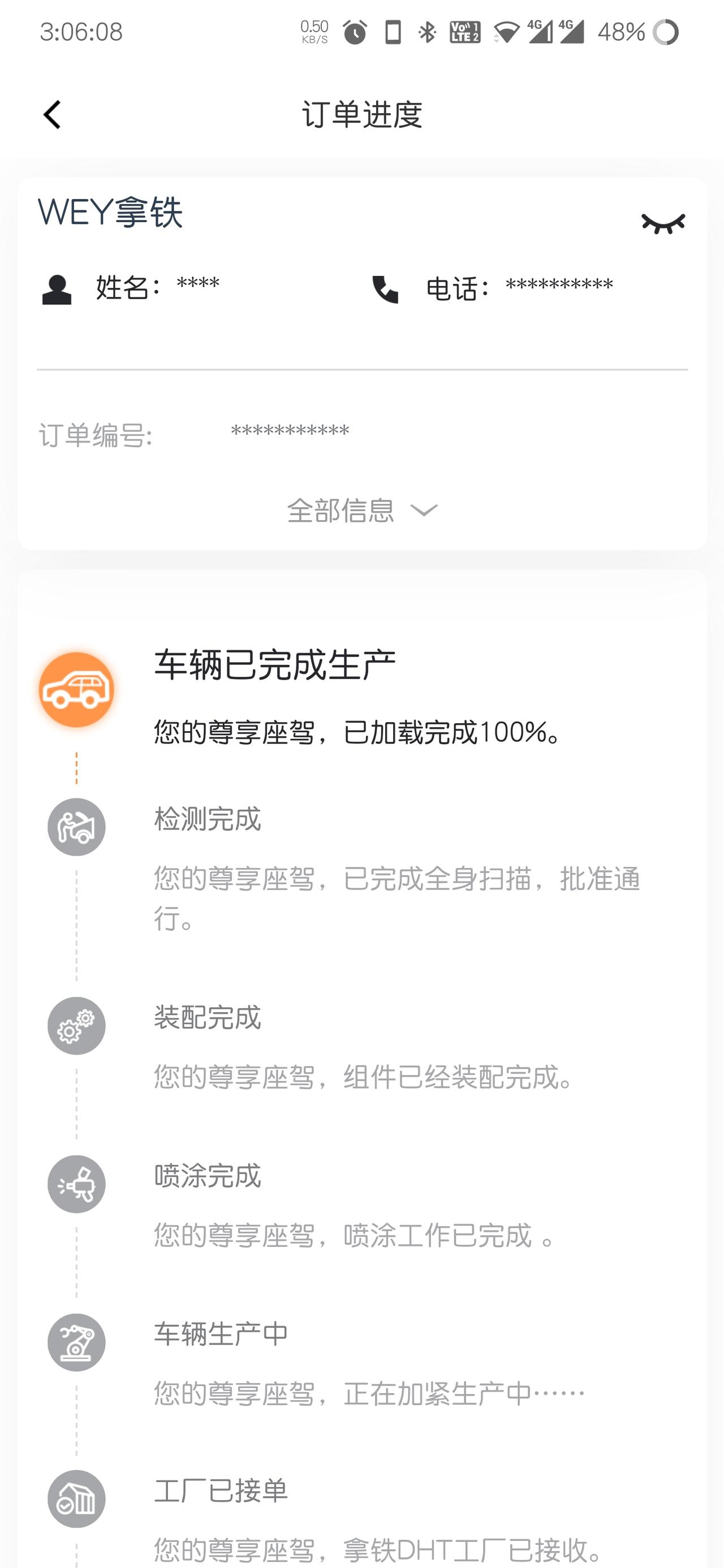 魏牌拿铁DHT 昨天还在确认订单，今天就完成了？什么情况？